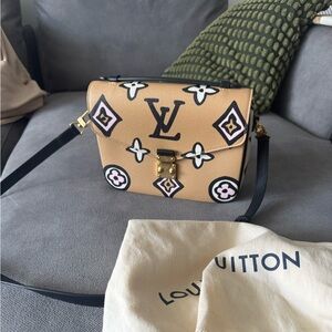 Louis Vuitton Tan and Black Crossbody Bag with Iconic Monogram